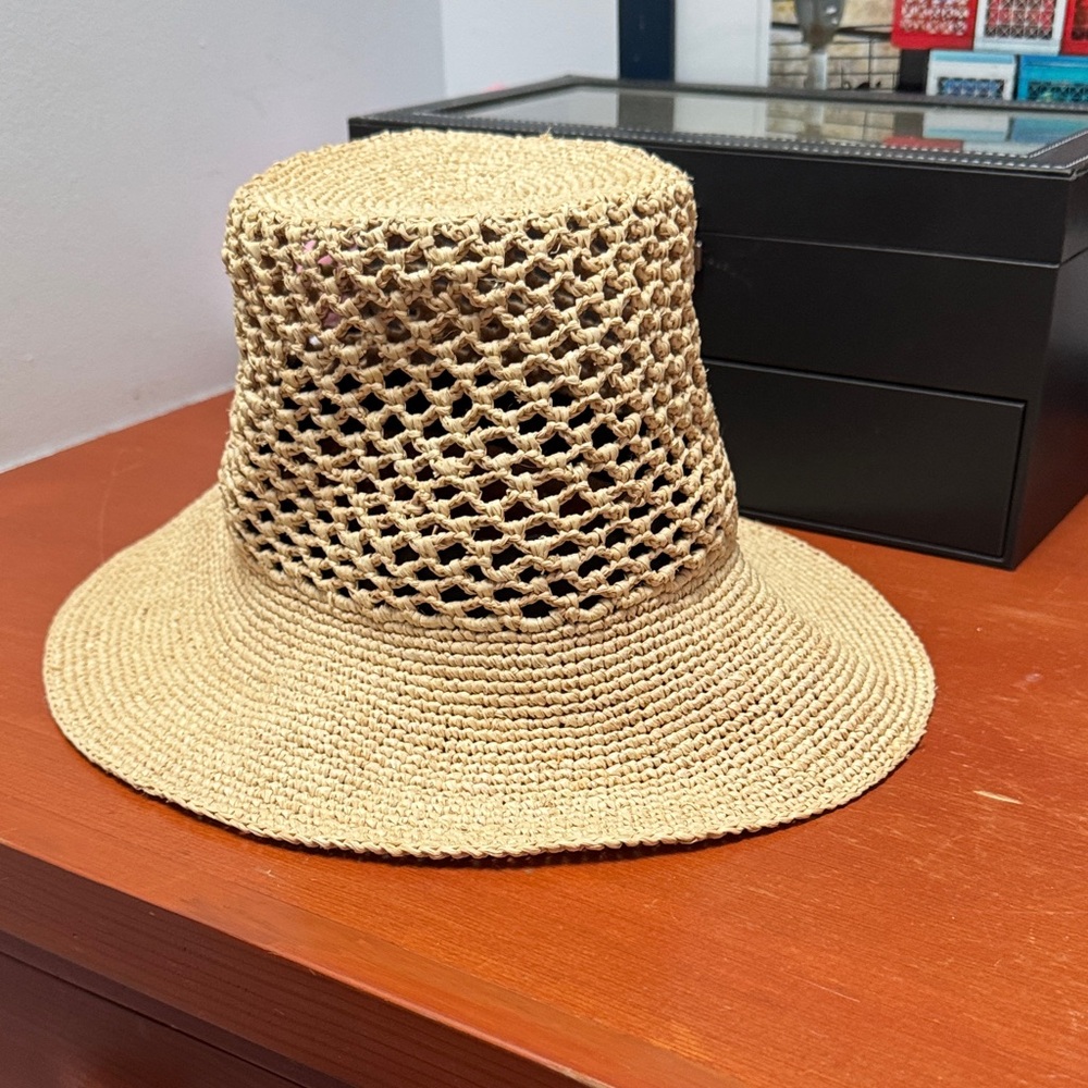 Janessa Leone Tan Woven Bucket Hat